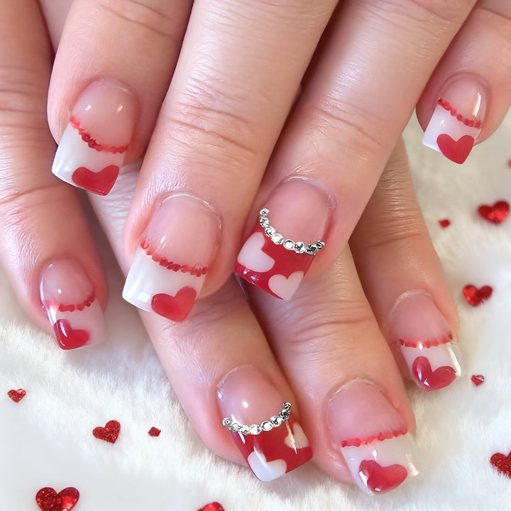 Heart-Embellished Acrylic Press-On Nail Art Bowlift