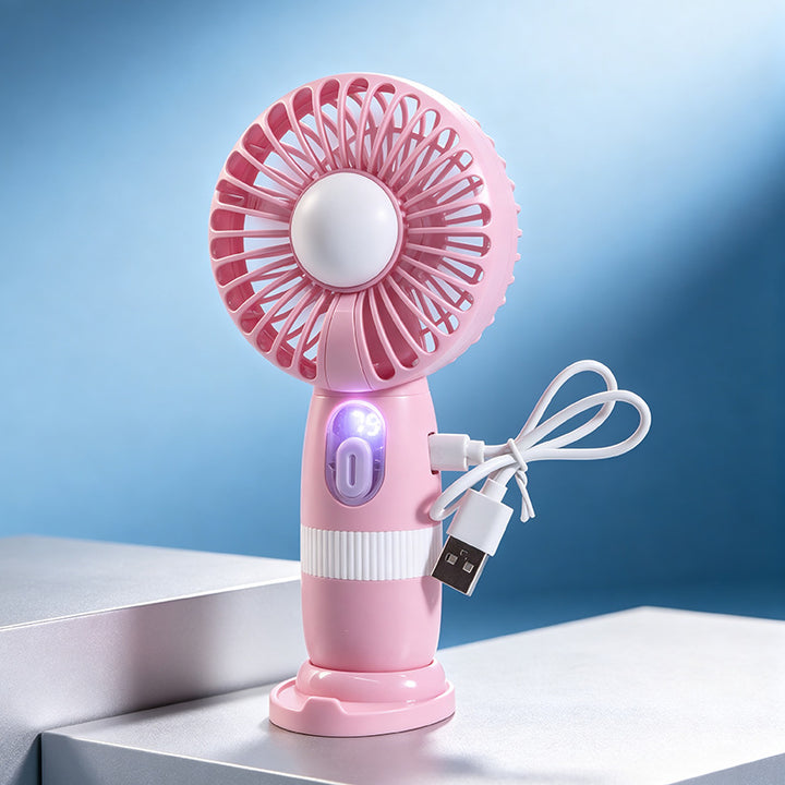 Ladies portable USB hand fan with LED light and digital temperature display Bowlift