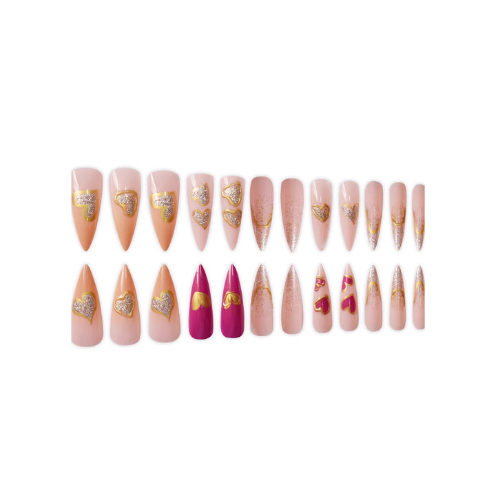 Heart-Embellished Acrylic Press-On Nails Bowlift