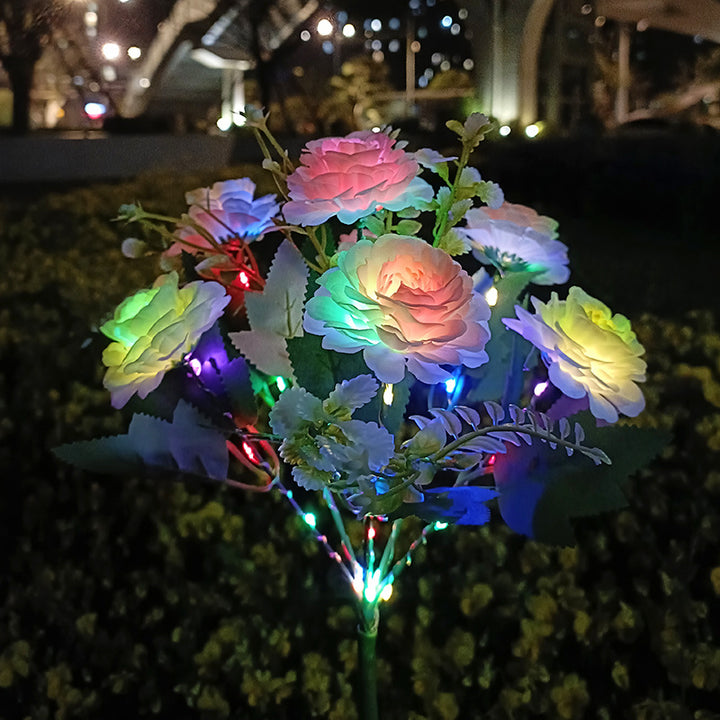 Realistic Artificial Peony Bouquet Solar Garden Stake With Dusk-To-Dawn LED And Adjustable Stem Bowlift