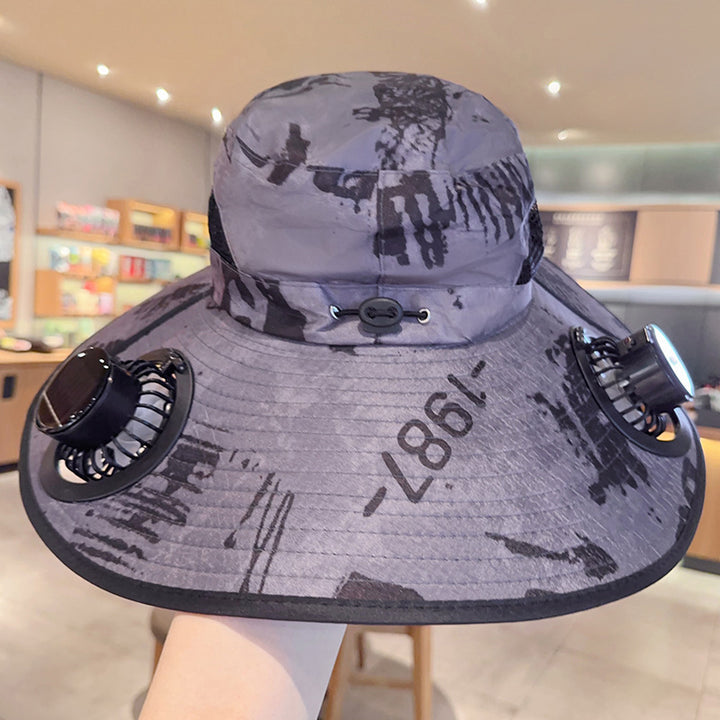 Bbreathable sun hat with two integrated mini fans, wide brim and adjustable chin strap Bowlift