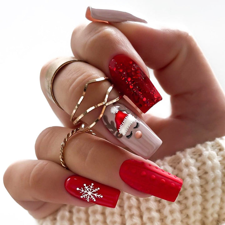 Festive Holiday-Themed Press-On Nail Art Set Bowlift