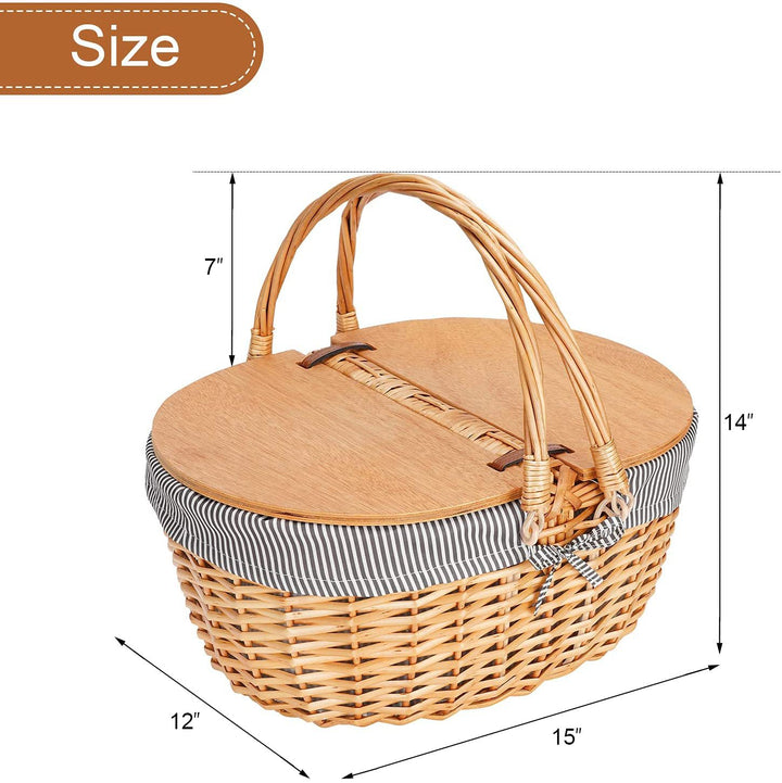 Women's picnic basket with wooden lid and striped lining Bowlift
