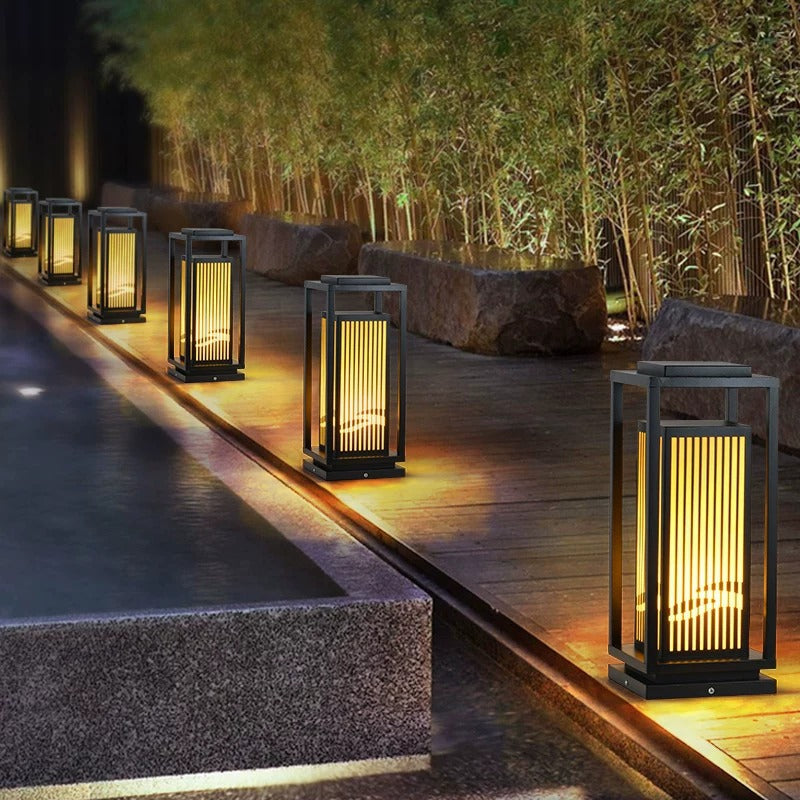 Japanese-Inspired LED Outdoor Lantern With Wooden Frame Bowlift