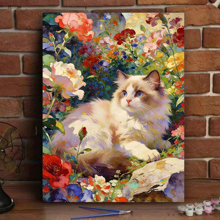 Cat-Themed Floral Canvas Art Print Bowlift