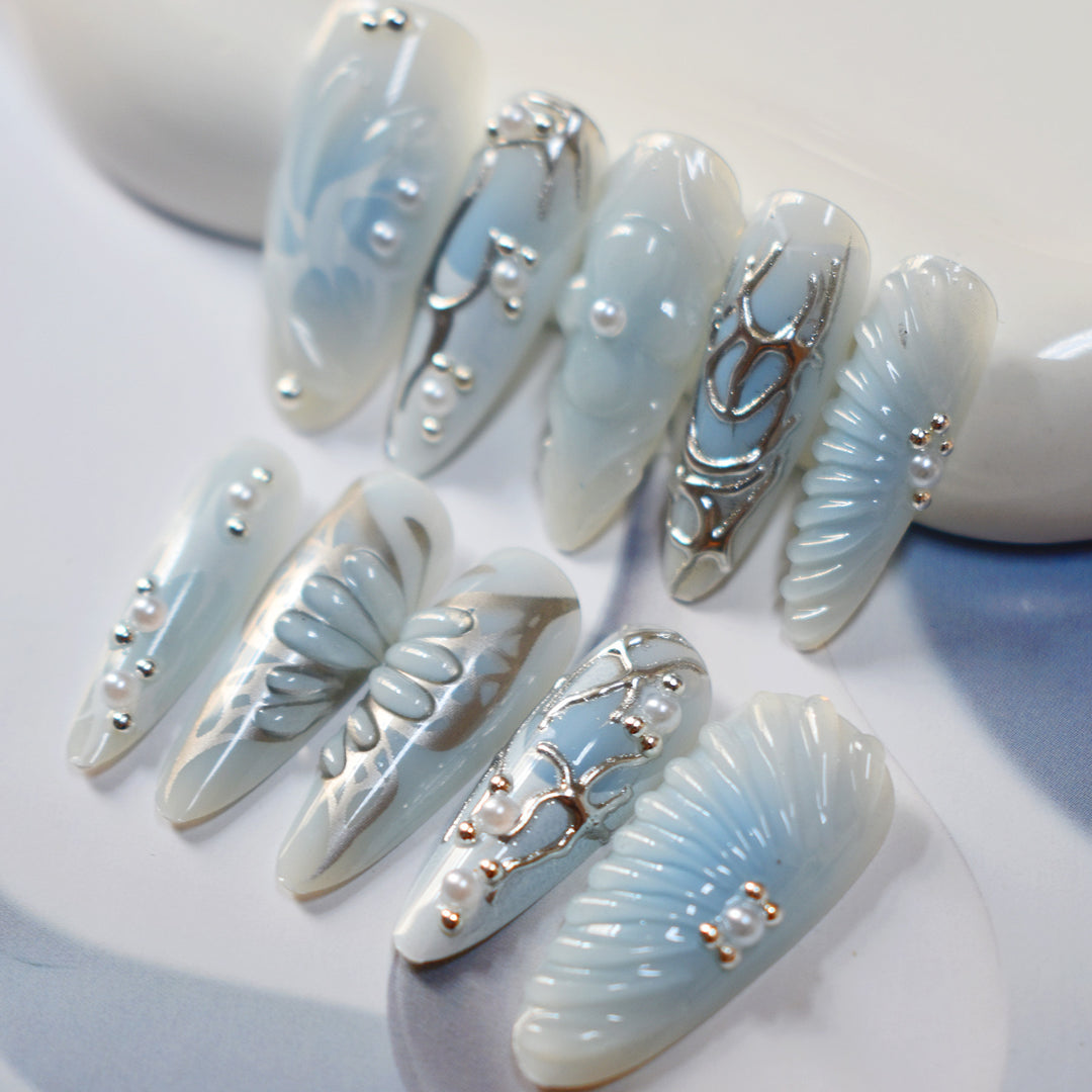 Artistic Press-On Nail Design Bowlift