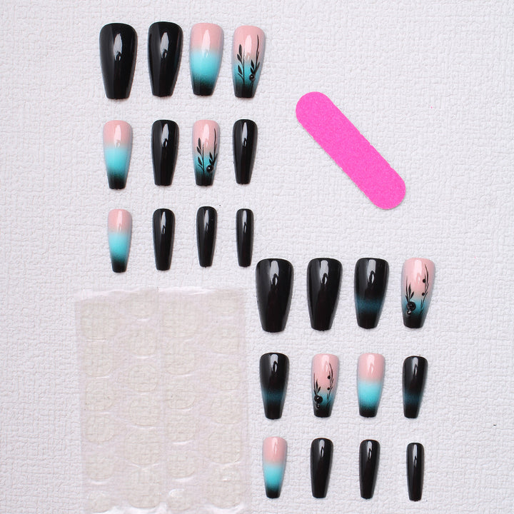 Ombre Press-On Nail Art with Floral Design Bowlift