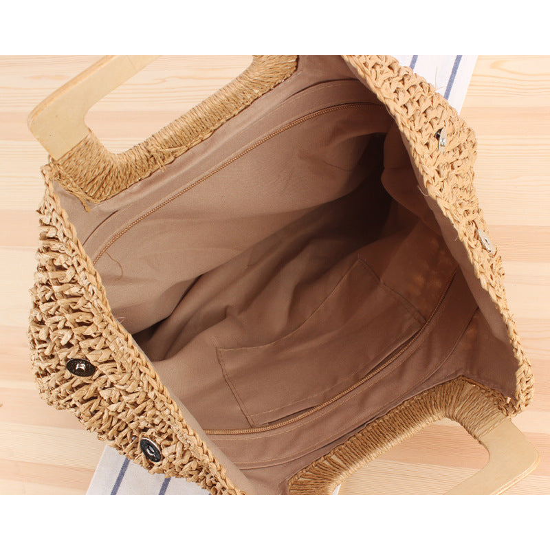 Macrame Tote Bag with Elegant Wooden Handle Bowlift