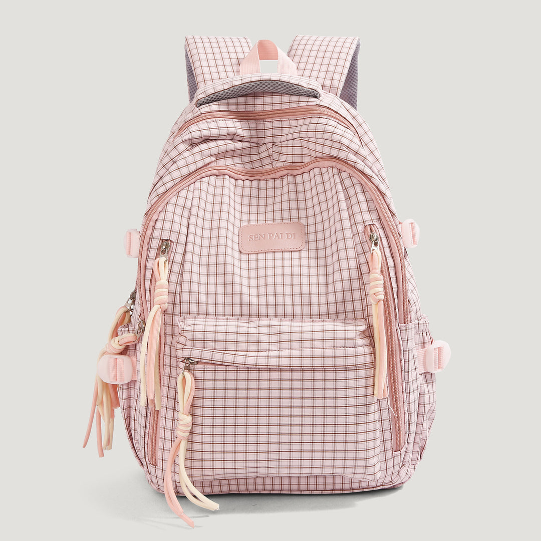 Stylish Multi-Pocketed Checkered Backpack