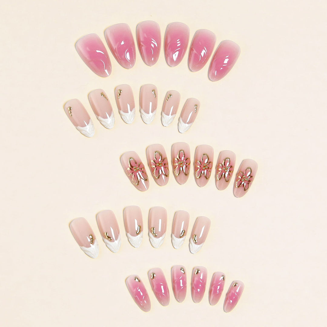 Artificial nails with floral design and glamorous accents Bowlift