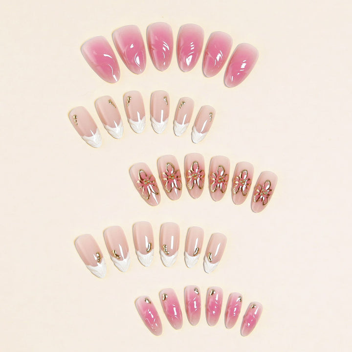 Artificial nails with floral design and glamorous accents Bowlift