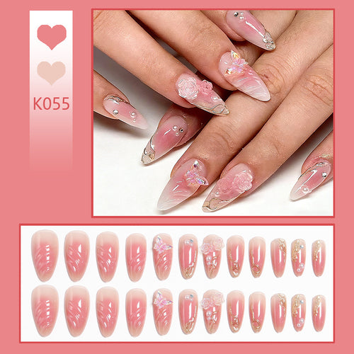 Artificial nails with delicate rose design and glitter accents Bowlift