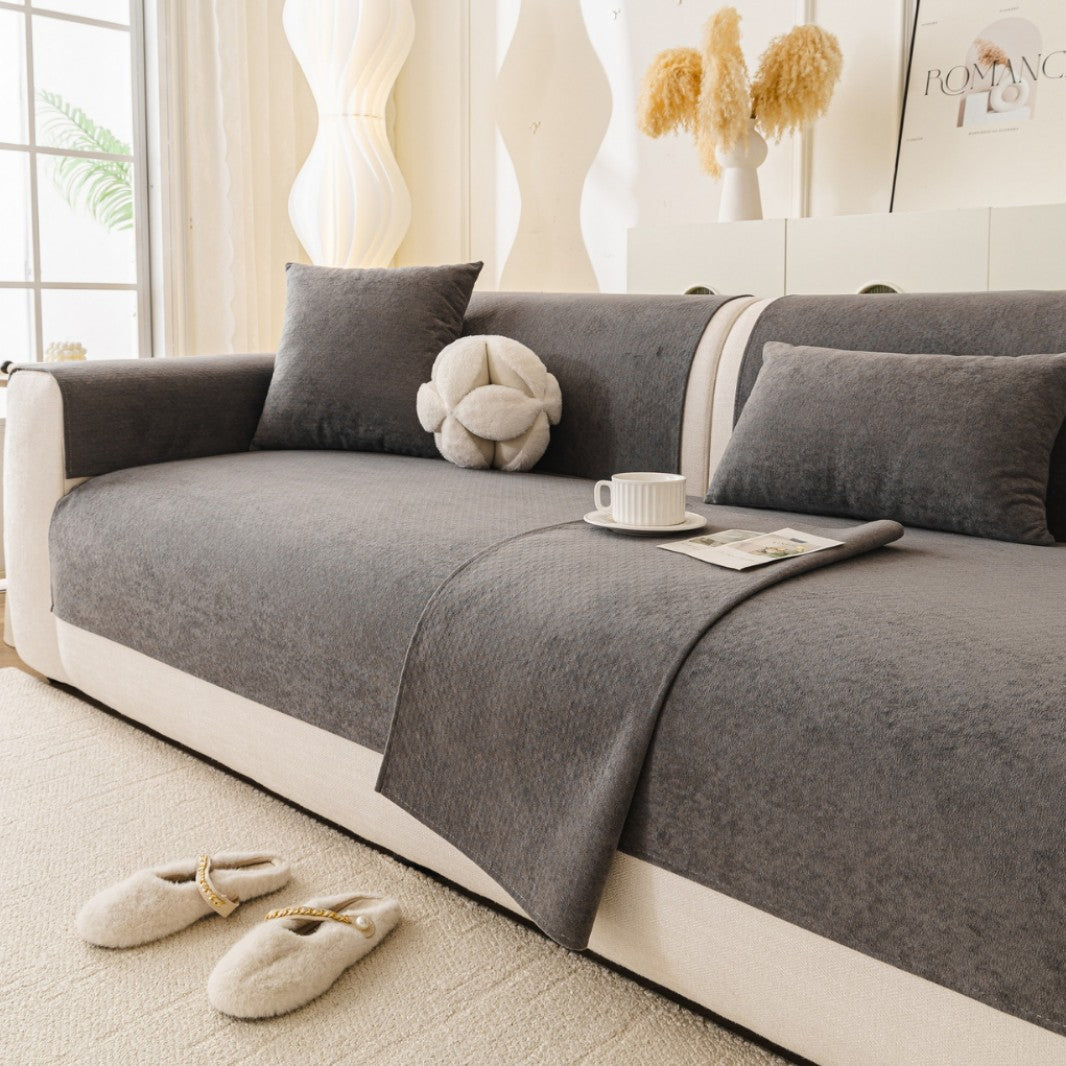 Stretch fitted reversible sofa slipcover with non slip backing and plush microfleece Bowlift