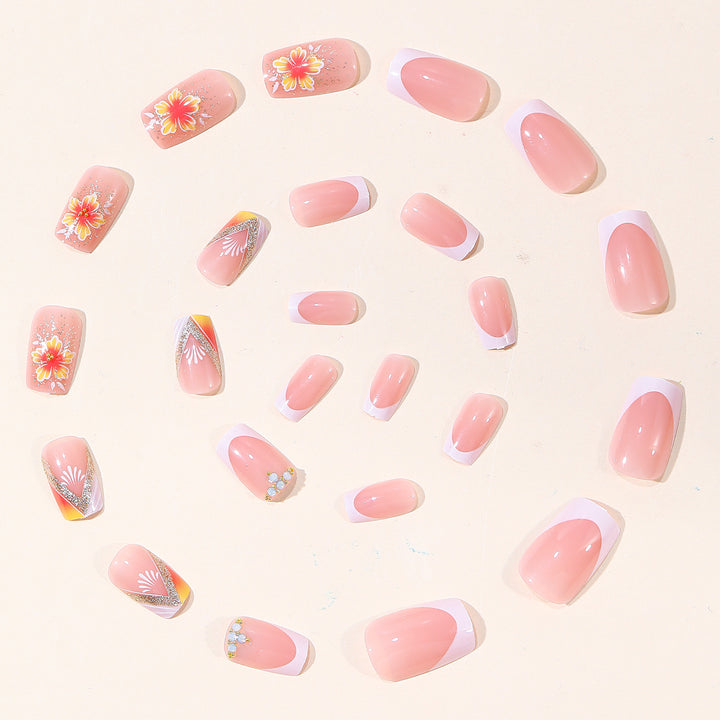 Elegant Floral French Tip Nail Art Bowlift