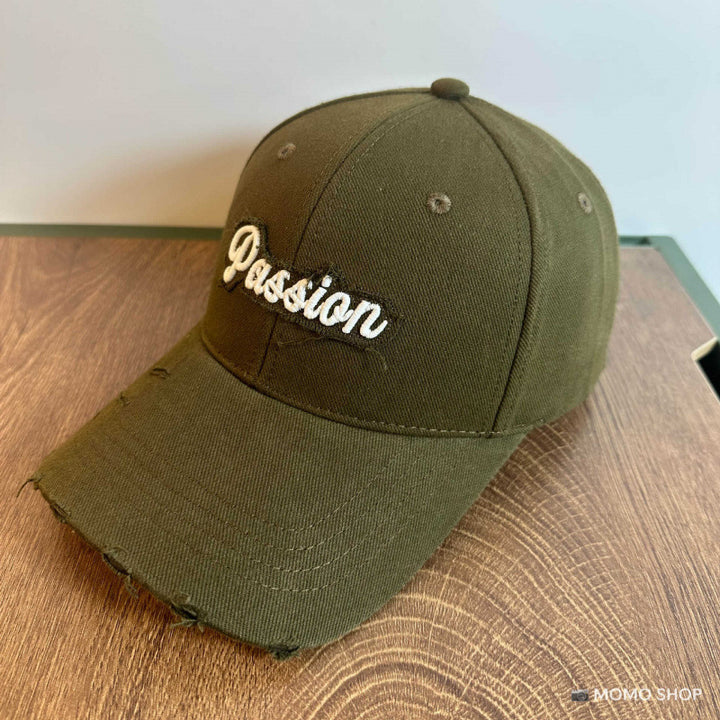 Women's Distressed Cotton Baseball Cap with Embroidered Quote Bowlift