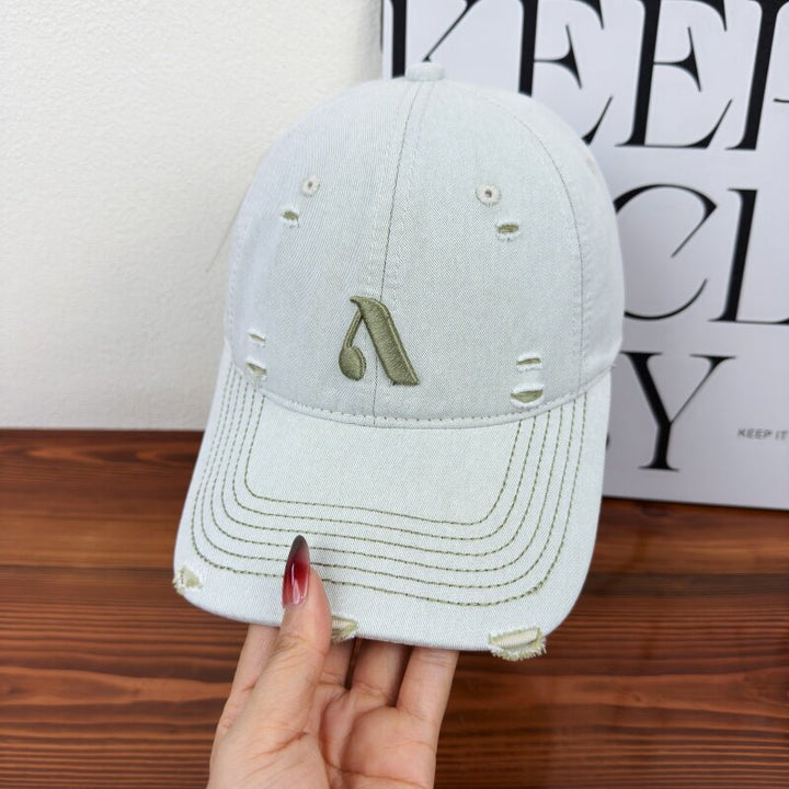 Men's Distressed Denim Style Cap Bowlift