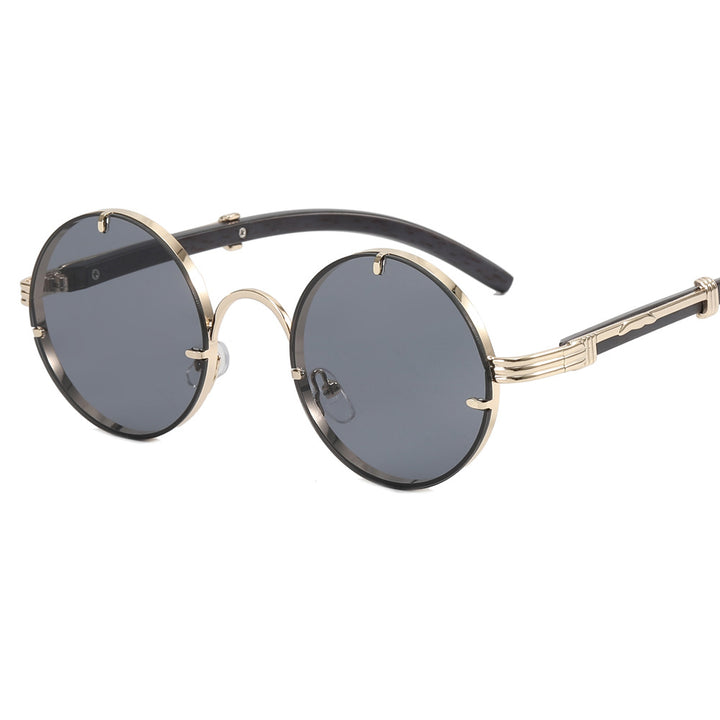 Ladies round sunglasses with luxurious wooden frame and golden accents Bowlift