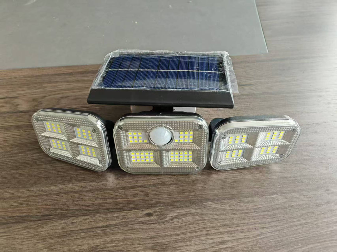 Outdoor Solar Triple-Head LED Security Floodlight With PIR Motion Sensor And Adjustable Swivel Mounts Bowlift