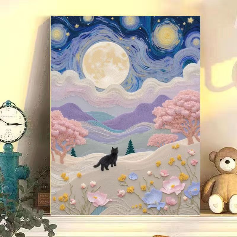 Whimsical Cat Landscape Canvas Art Bowlift