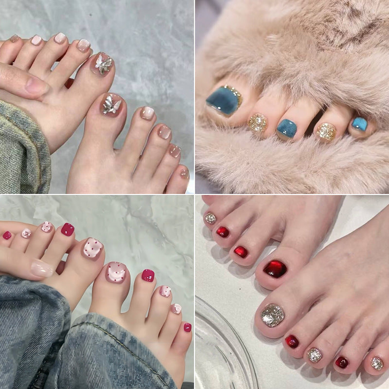 Heart-Embellished Press-On Toe Nails Bowlift