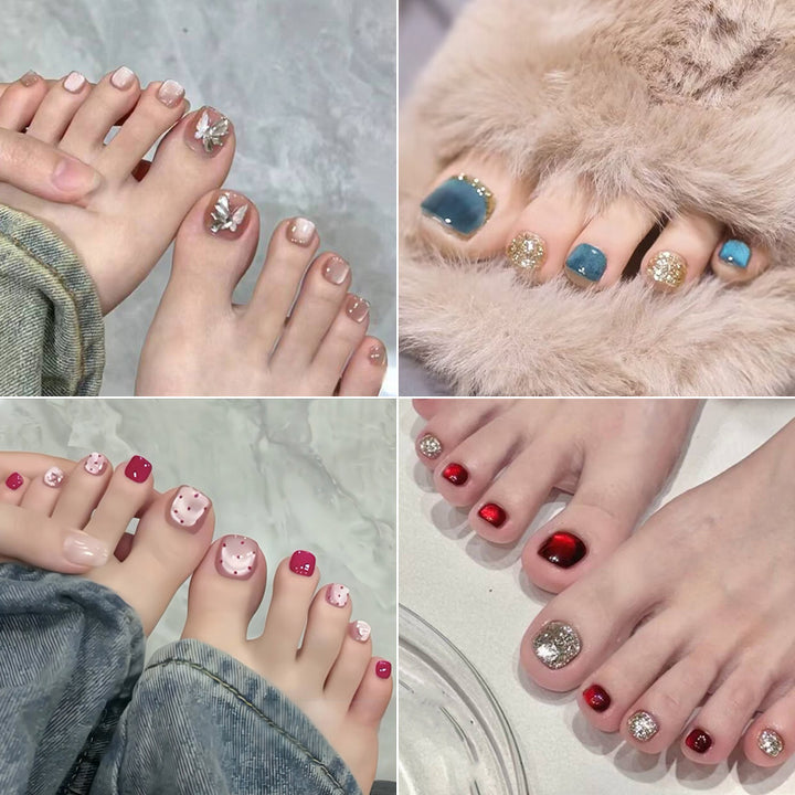 Heart-Embellished Press-On Toe Nails Bowlift