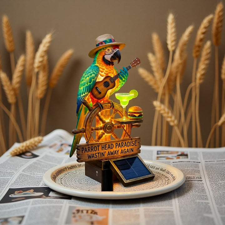 Decorative figure of a funny parrot with drink and guitar Bowlift