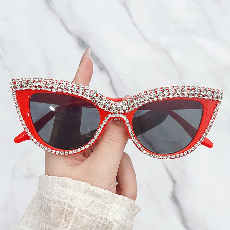 Glamorous Rhinestone-Embellished Shield Sunglasses Bowlift