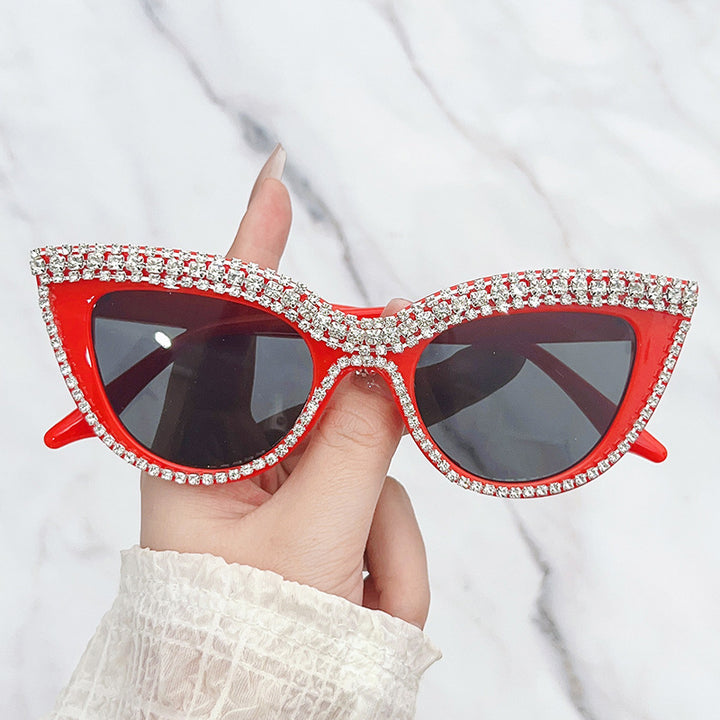 Glamorous Rhinestone-Embellished Shield Sunglasses Bowlift