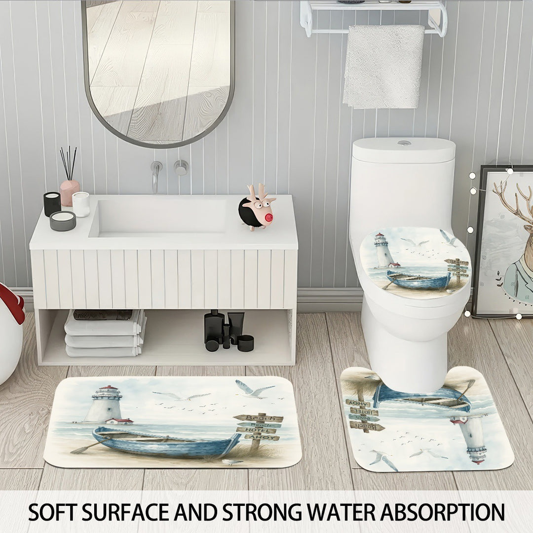 Coastal Lighthouse-Themed Four-Piece Bathroom Set Bowlift