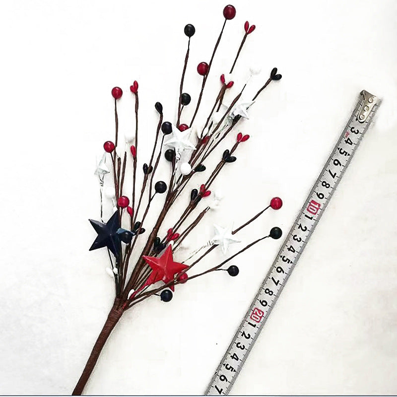 Unisex artificial decorative branch with star applications and berries for vase and wreath Bowlift