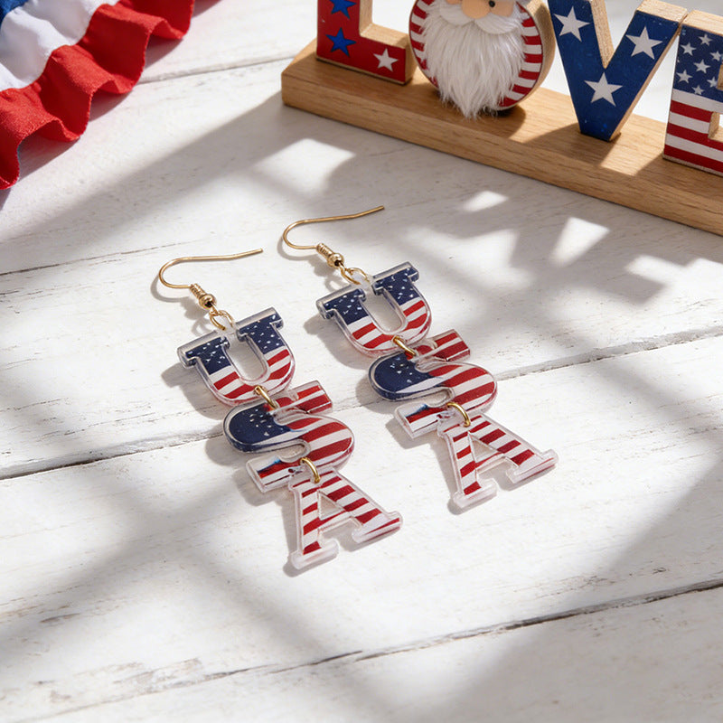 Women's nan patriotic bow dangle acrylic earrings with gold plated hooks and lightweight charm Bowlift