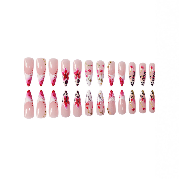 Floral Design Stiletto Press-On Nail Art Bowlift