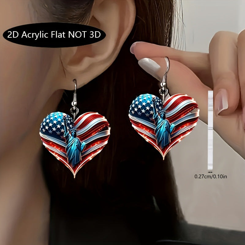 Women's nan Acrylic Flat Patriotic Bull Head Round Dangle Earrings with Fishhook Alloy Findings Bowlift