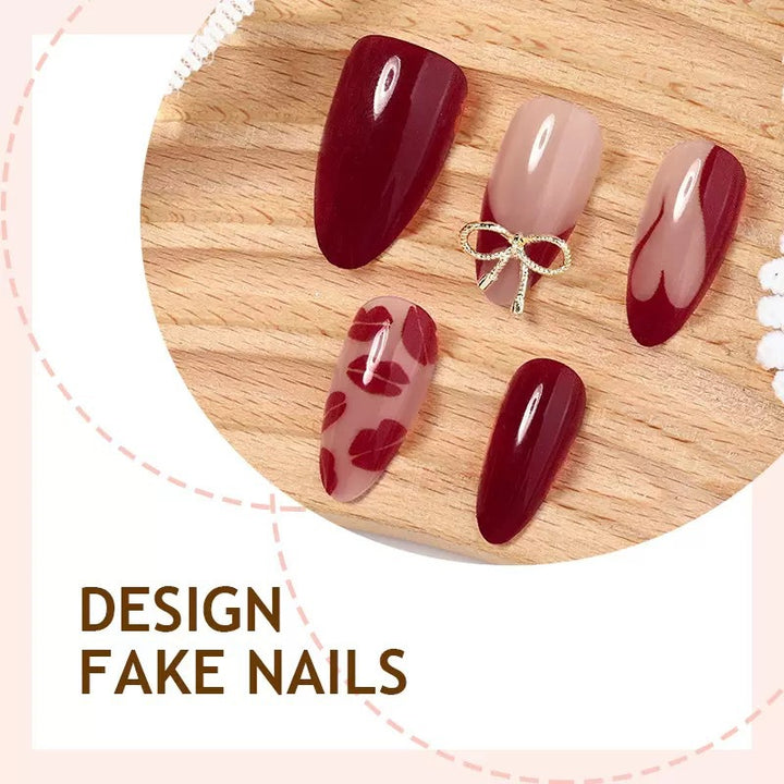 Acrylic nail set with elegant lip motifs and bow decorations Bowlift