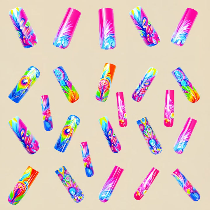 Artificial Nails In Creative and Colorful Flower Pattern Bowlift