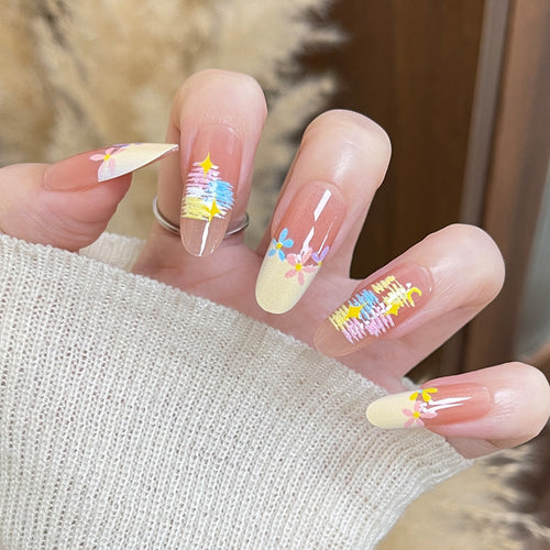 Artistic Design Press-On Nails Set with Floral Patterns Bowlift