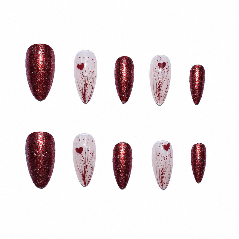Luxury artificial nails with glitter and heart design Bowlift
