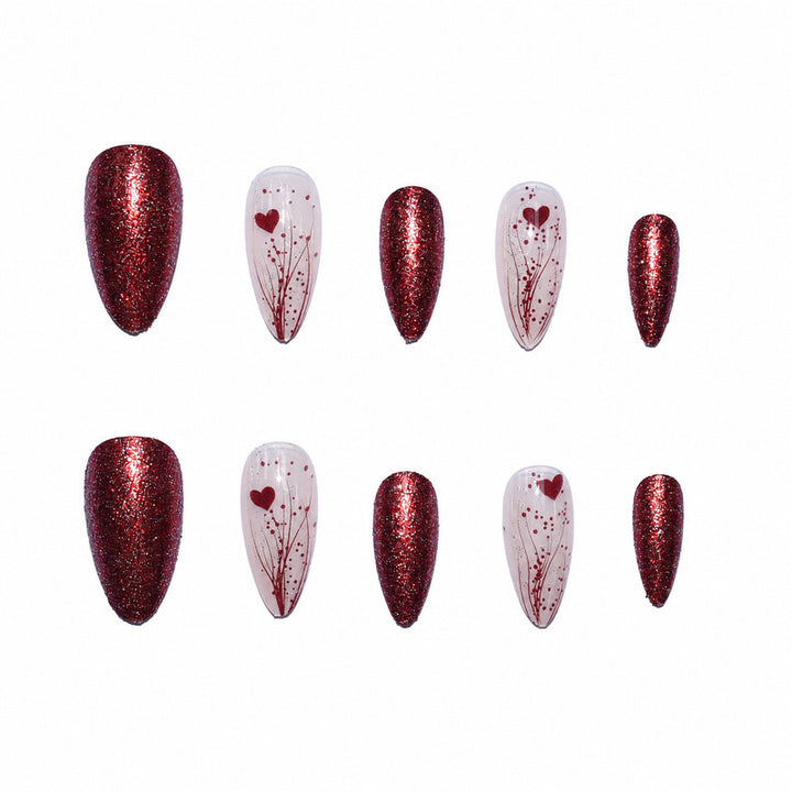 Luxury artificial nails with glitter and heart design Bowlift