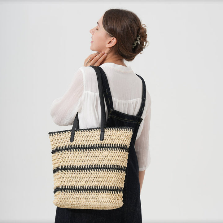 Elegant Raffia Shopping Bag with Leather Handles Bowlift