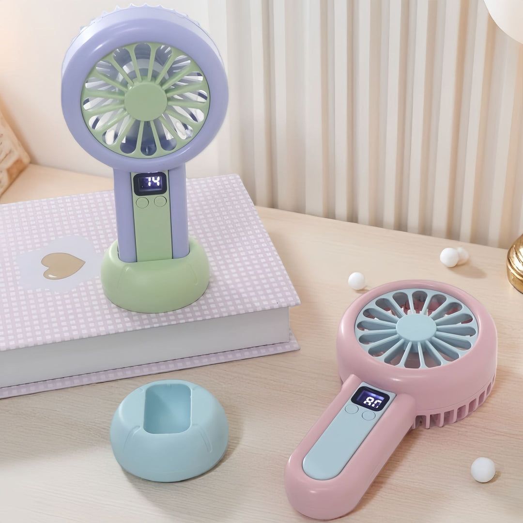 Ladies portable handheld fan with digital speed display Bowlift