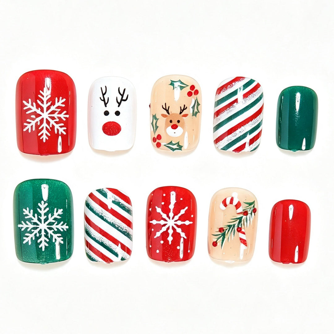 Festive Holiday-Themed Press-On Nail Art Bowlift