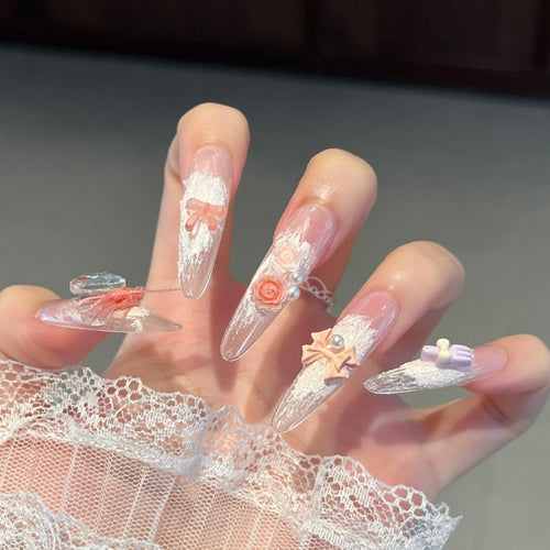 Decorative Floral Nail Press-On Set Bowlift