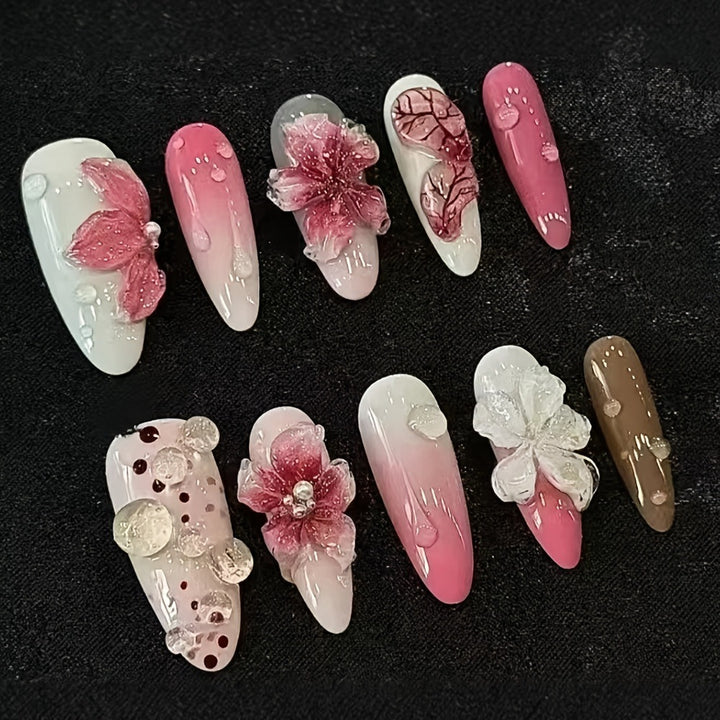 Elegant Artificial Nails with Botanical Designs Bowlift