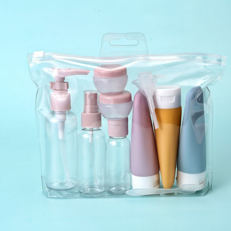 Travel Silicone Toiletry Bottle Set with Pump Spray Funnel and Clear Zip Bag Bowlift