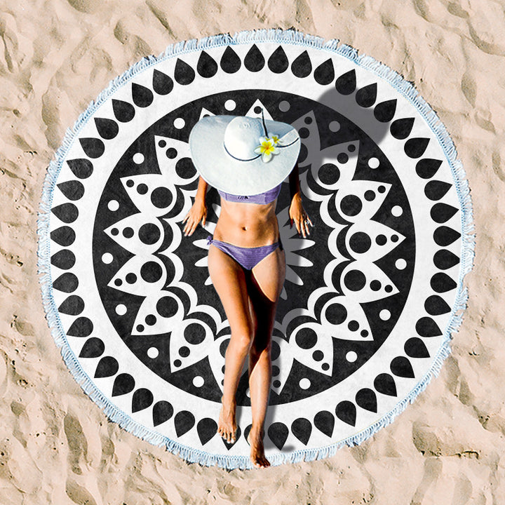 Round beach towel with colorful tropical motif Bowlift