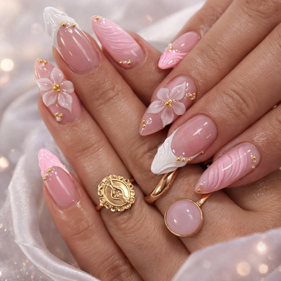 Elegant Floral 3D Nail Art Extensions Bowlift