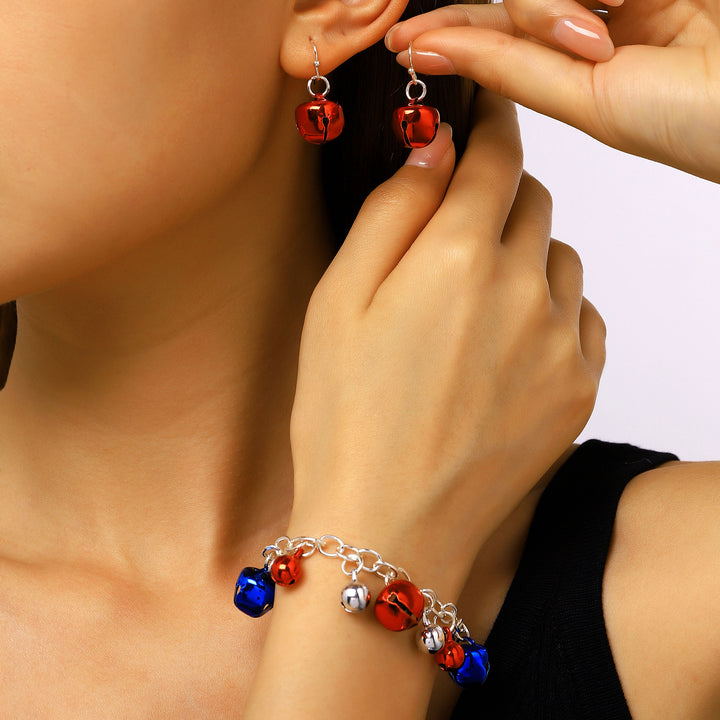 Women's nan patriotic novelty dangle hook earrings with laser-printed wooden fireworks charm Bowlift