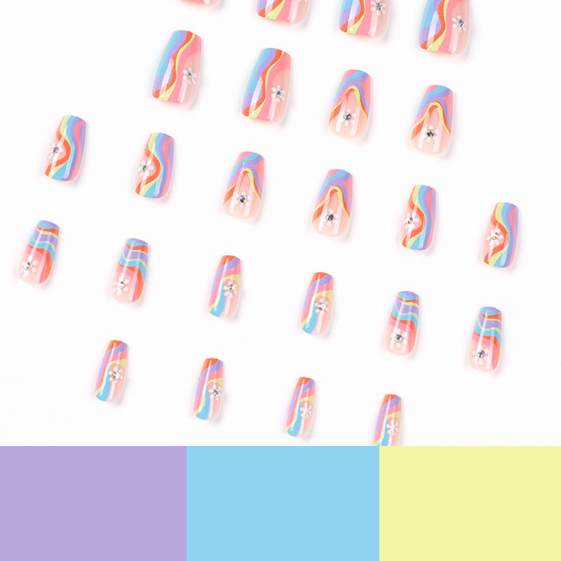Artful Nail Extensions with Colorful Gradient and Delicate Flower Pattern Bowlift