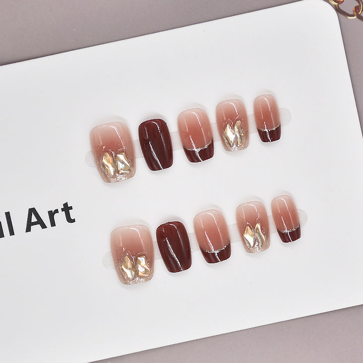 Elegant Foil and Floral Press-On Nail Set Bowlift