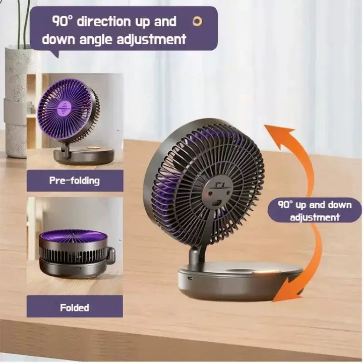 Unisex one size compact folding rechargeable USB Type C desk fan with adjustable tilt angle and integrated LED night light Bowlift